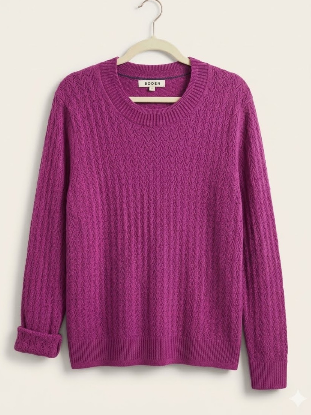SZ XL BODEN CASHMERE PURPLE OPEN STICH SCALLOPED SWEATER